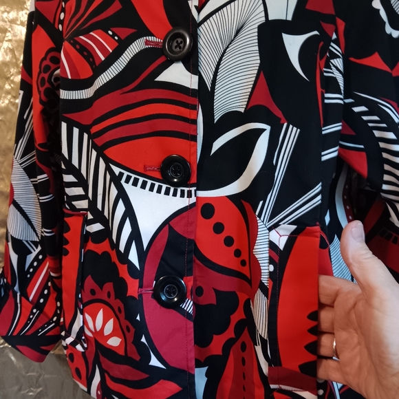 🗺 Rafaella Abstract Artsy, Stretchy Blazer, Large Buttons Size Large Cuffed EUC - Picture 4 of 10